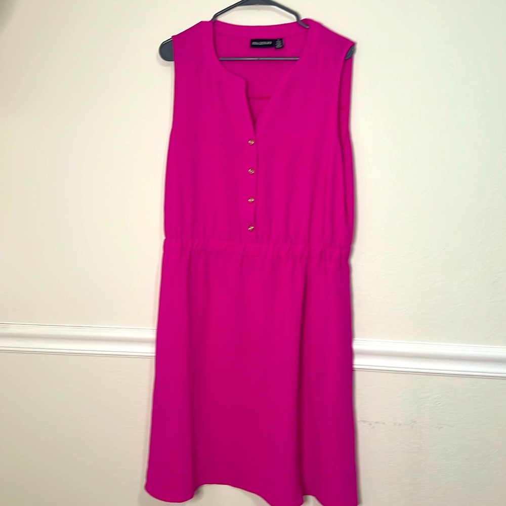 Nina Leonard XL sleeveless dress a purple/hot pink color.